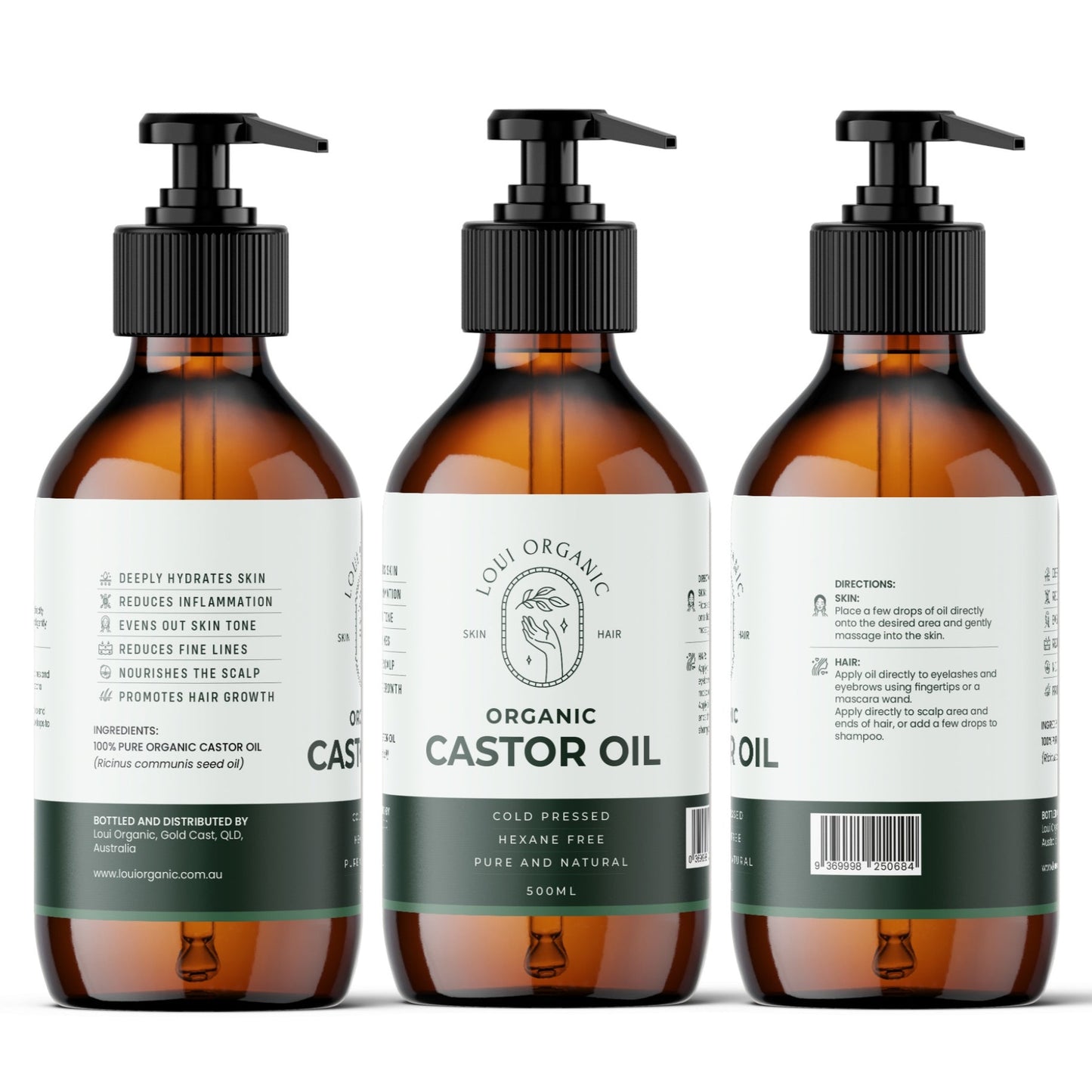 Organic Castor Oil Glass Pump Bottle 500ml